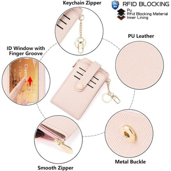 Slim Wallet for Women, 1-Cross grain-Pink Champagne - Picture 4 of 5